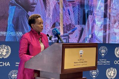 UN deputy relief chief Joyce Msuya addresses participants at the launch of the Global Humanitarian Overview 2025 in Kuwait City on 4 December. 