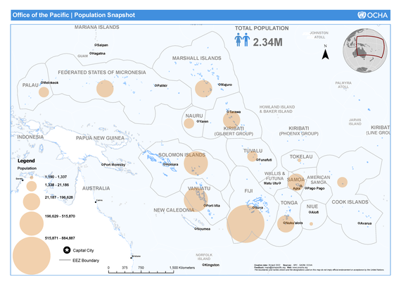 A map of the territories served by the UNA-UK Pacific Islands Office